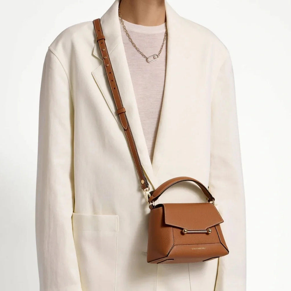 Strathberry Mosaic Nano Leather Mini Tote in tan with vanilla stitching NWT - Picture 8 of 17